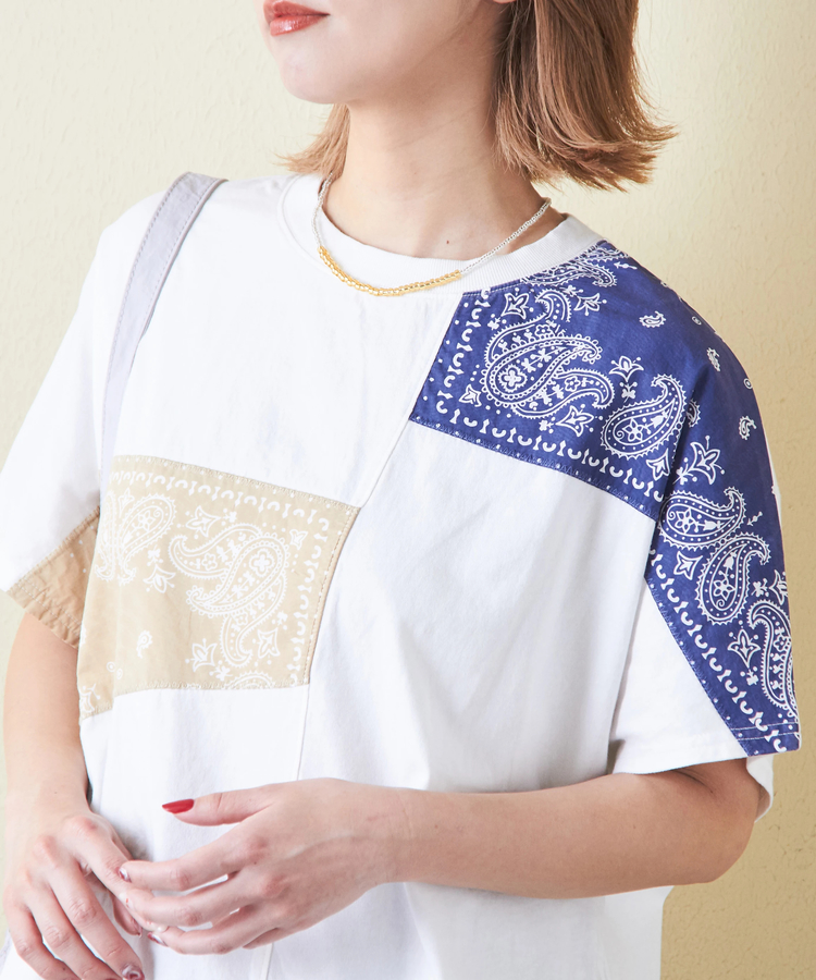 CUBE SUGAR(キューブシュガー) |26/-OE天竺 × バンダナ リメイク風 切替 ドルマンスリーブ Tシャツ
