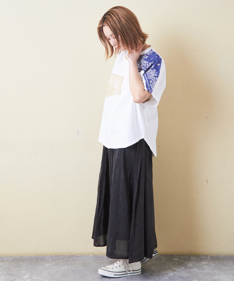 CUBE SUGAR(キューブシュガー) |26/-OE天竺 × バンダナ リメイク風 切替 ドルマンスリーブ Tシャツ