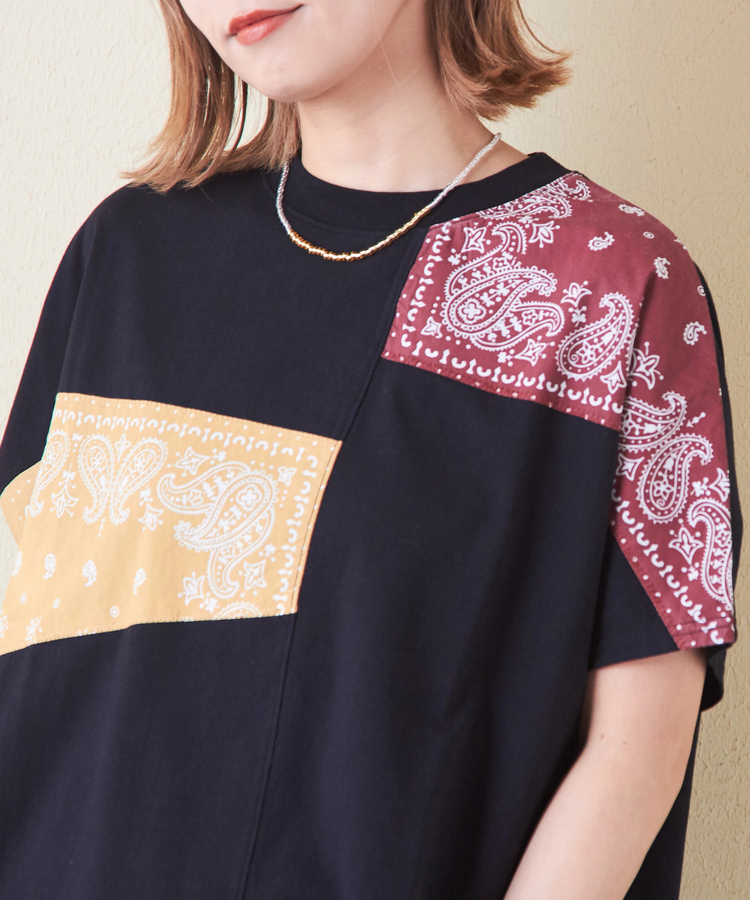 CUBE SUGAR(キューブシュガー) |26/-OE天竺 × バンダナ リメイク風 切替 ドルマンスリーブ Tシャツ