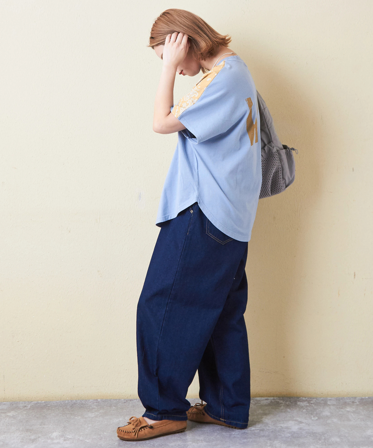 CUBE SUGAR(キューブシュガー) |26/-OE天竺 × バンダナ リメイク風 切替 ドルマンスリーブ Tシャツ