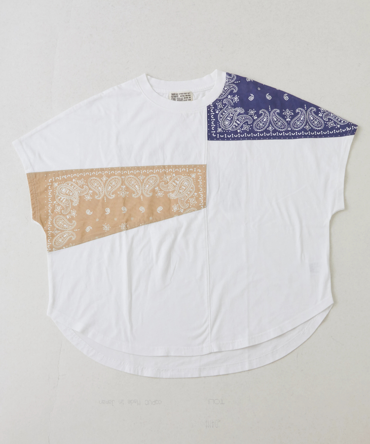 CUBE SUGAR(キューブシュガー) |26/-OE天竺 × バンダナ リメイク風 切替 ドルマンスリーブ Tシャツ