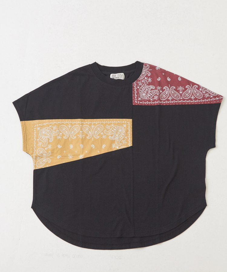 CUBE SUGAR(キューブシュガー) |26/-OE天竺 × バンダナ リメイク風 切替 ドルマンスリーブ Tシャツ