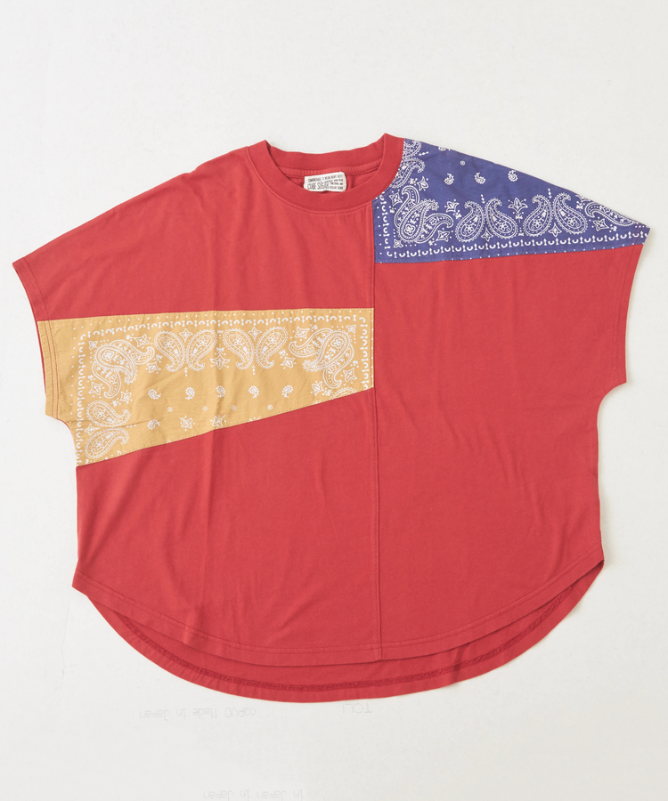 CUBE SUGAR(キューブシュガー) |26/-OE天竺 × バンダナ リメイク風 切替 ドルマンスリーブ Tシャツ