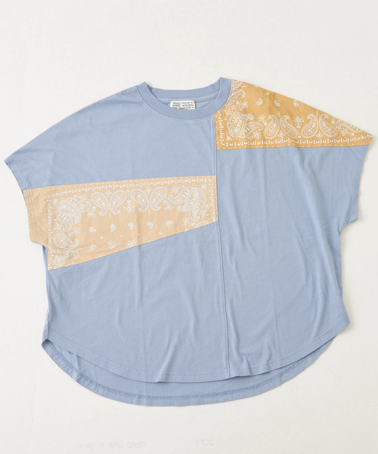 CUBE SUGAR(キューブシュガー) |26/-OE天竺 × バンダナ リメイク風 切替 ドルマンスリーブ Tシャツ