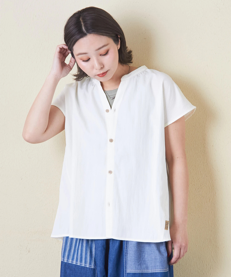 CUBE SUGAR(キューブシュガー) |冷感 ワッシャー フレンチスリーブ ギャザー シャツ
