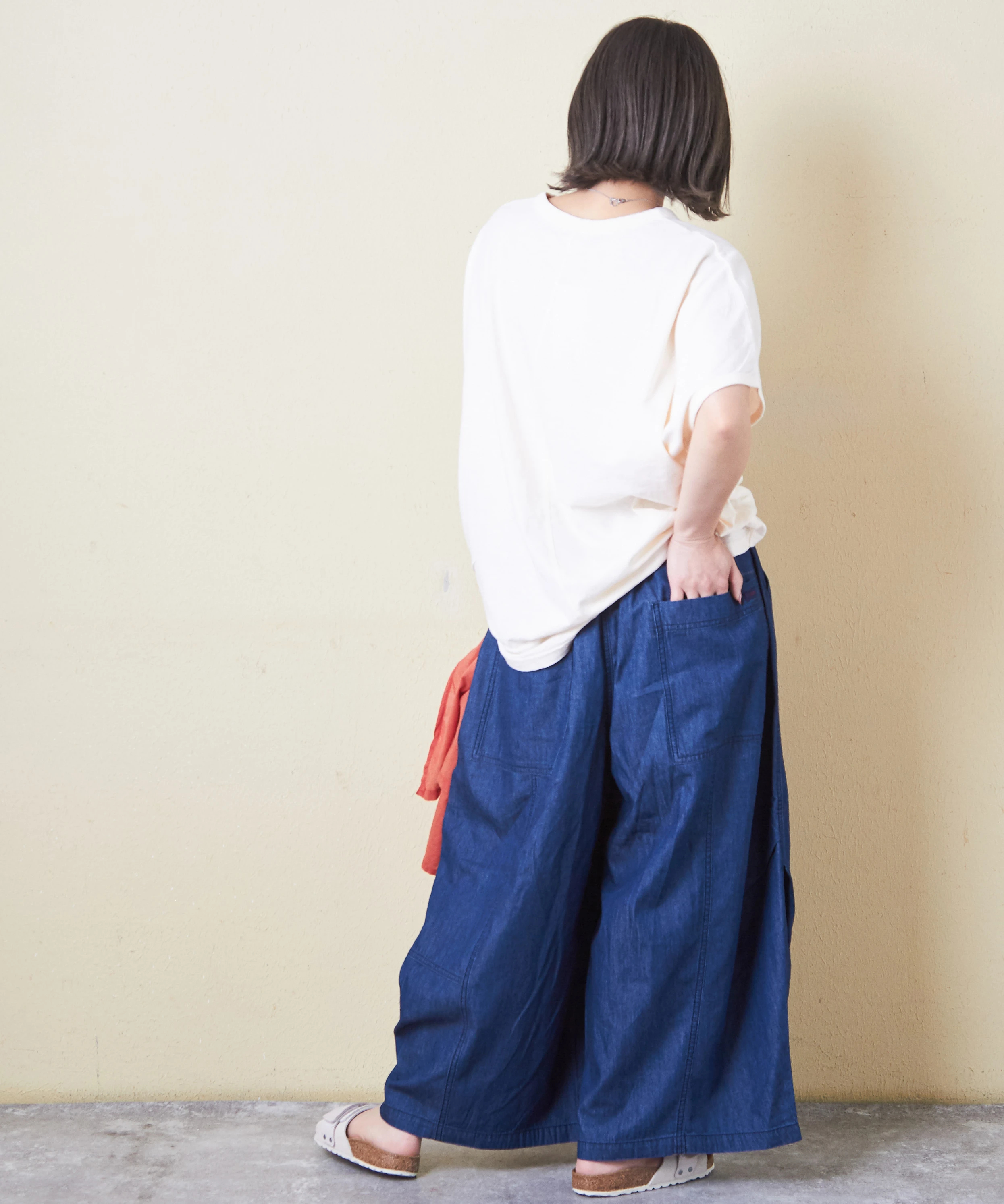 4.5オンス デニム 切替 タック イージー ワイドパンツ