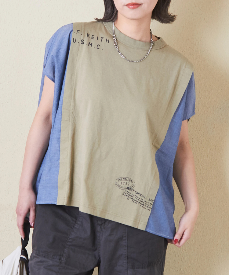 CUBE SUGAR(キューブシュガー) |32/-OE天竺 × シャンブレー ヤッコ Tシャツ