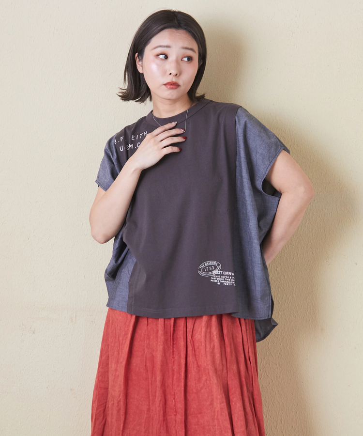 CUBE SUGAR(キューブシュガー) |32/-OE天竺 × シャンブレー ヤッコ Tシャツ