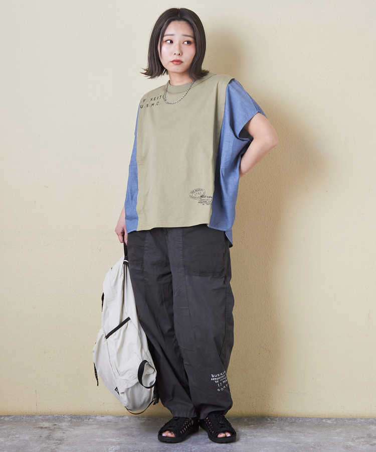 CUBE SUGAR(キューブシュガー) |32/-OE天竺 × シャンブレー ヤッコ Tシャツ
