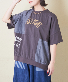 32/-OE天竺 × シャンブレー 裾リブ Tシャツ