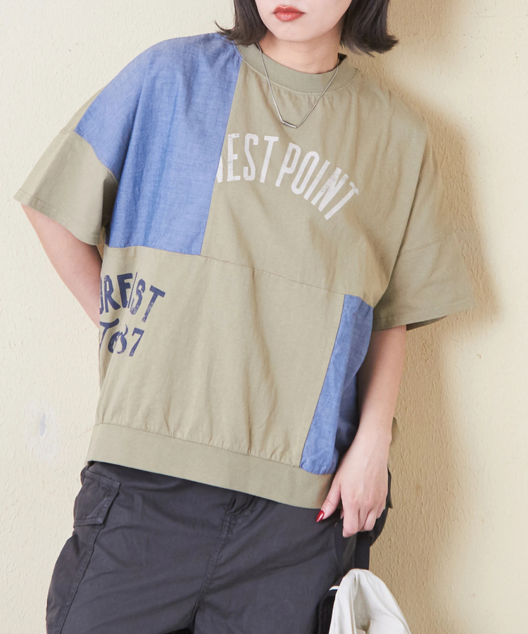 CUBE SUGAR(キューブシュガー) |32/-OE天竺 × シャンブレー 裾リブ Tシャツ