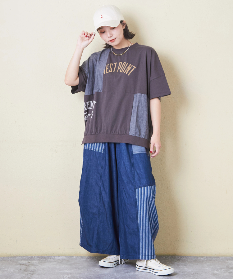 CUBE SUGAR(キューブシュガー) |32/-OE天竺 × シャンブレー 裾リブ Tシャツ