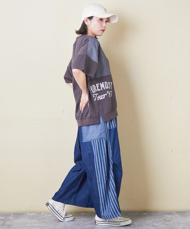 CUBE SUGAR(キューブシュガー) |32/-OE天竺 × シャンブレー 裾リブ Tシャツ