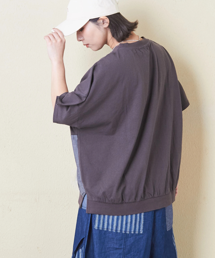 CUBE SUGAR(キューブシュガー) |32/-OE天竺 × シャンブレー 裾リブ Tシャツ