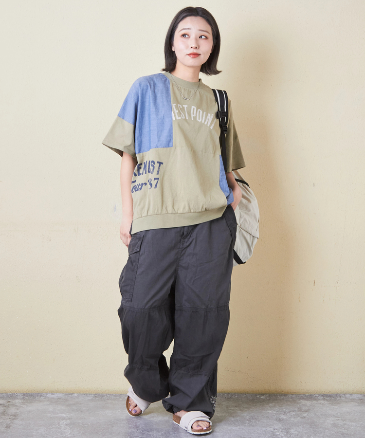 CUBE SUGAR(キューブシュガー) |32/-OE天竺 × シャンブレー 裾リブ Tシャツ