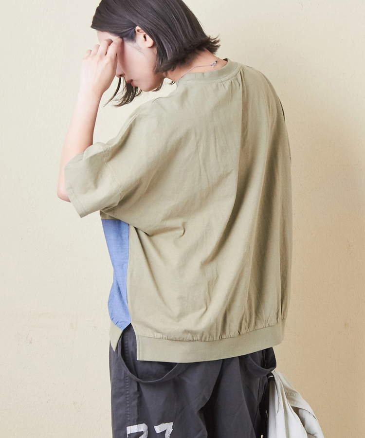 CUBE SUGAR(キューブシュガー) |32/-OE天竺 × シャンブレー 裾リブ Tシャツ