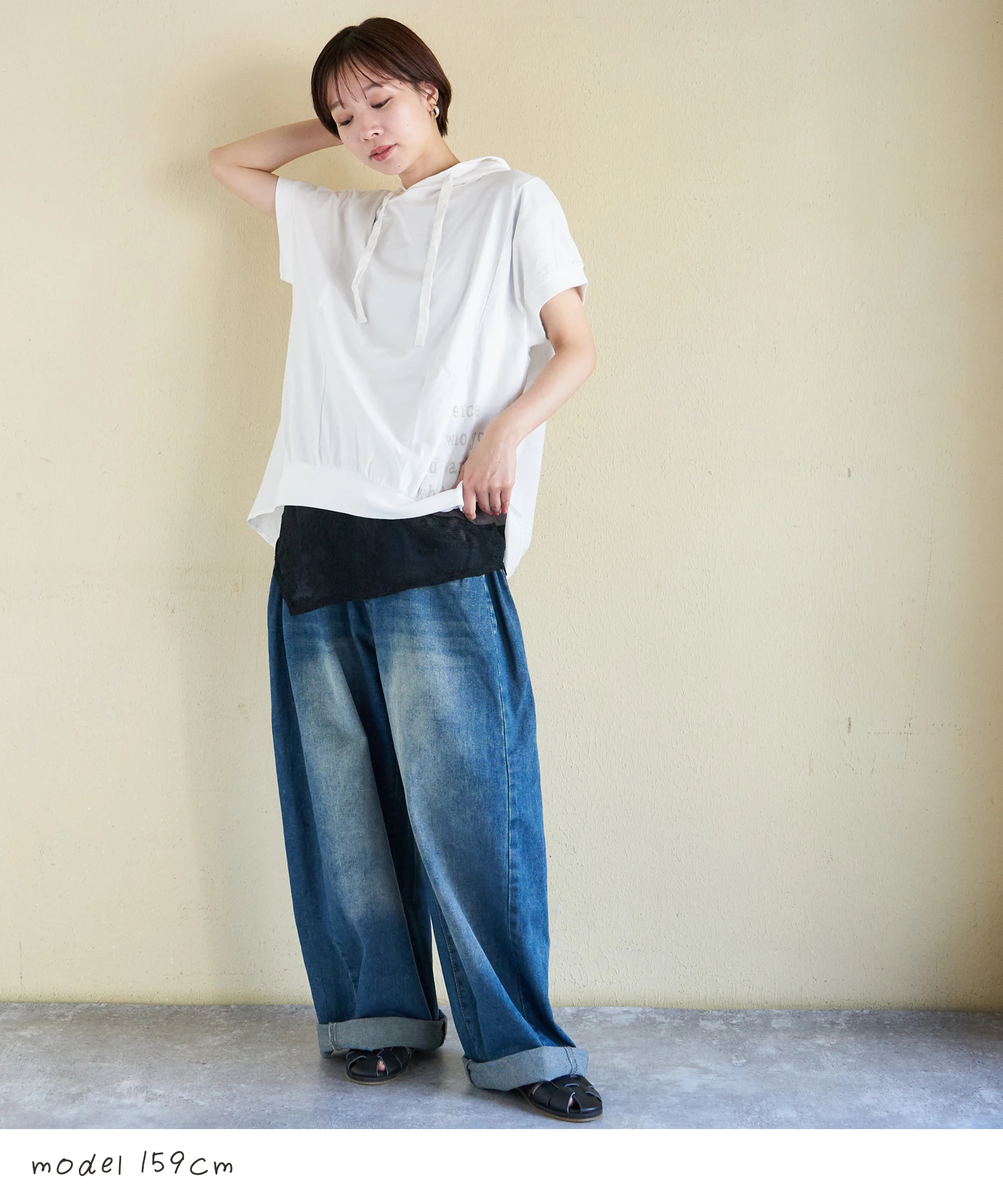 32/-OE天竺 裾 花柄 メッシュ ノースリーブ｜ファッション通販サイトの