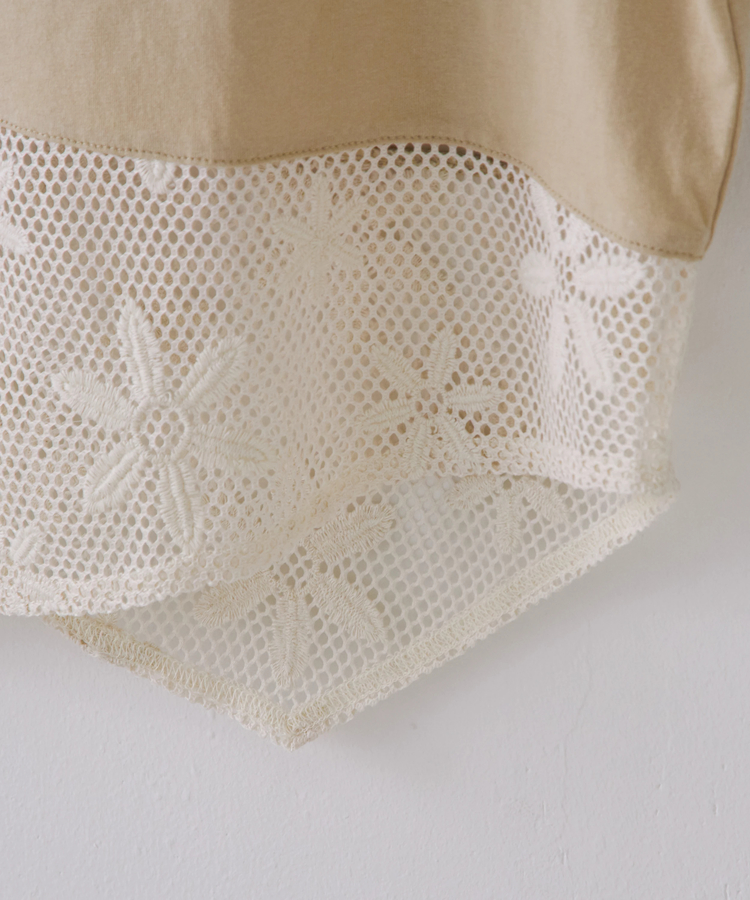 CUBE SUGAR(キューブシュガー) |32/-OE天竺 裾 花柄 メッシュ ノースリーブ