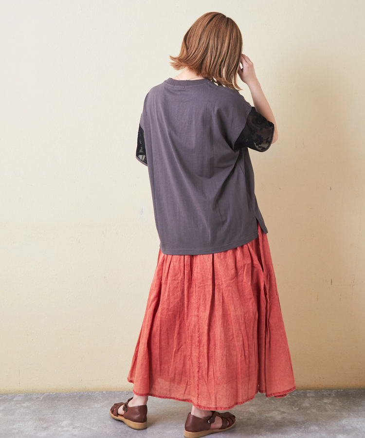 CUBE SUGAR(キューブシュガー) |32/-OE天竺 花柄 メッシュ 袖切替 グラフィック Tシャツ