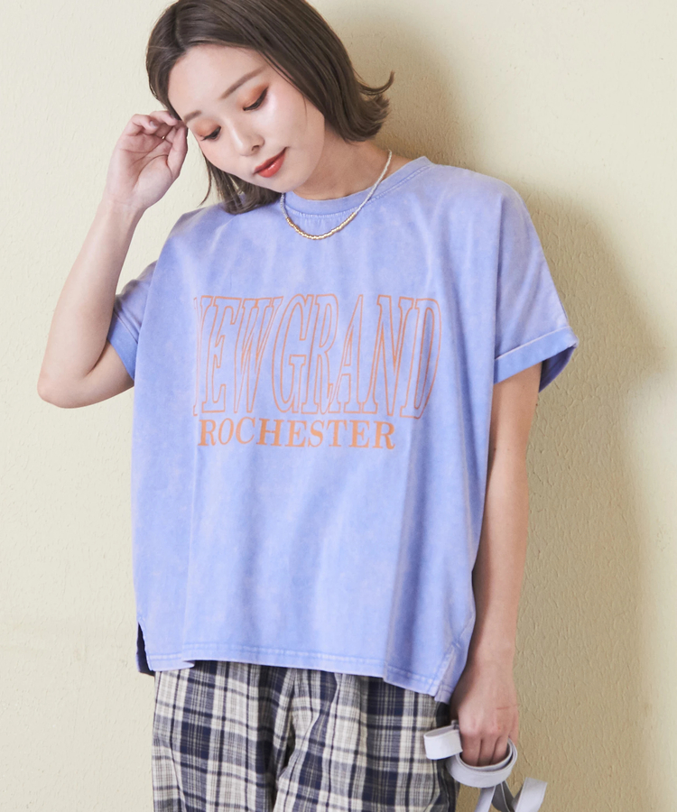 CUBE SUGAR(キューブシュガー) |21/-天竺 パウダー加工 ロゴ プリント ドルマン Tシャツ