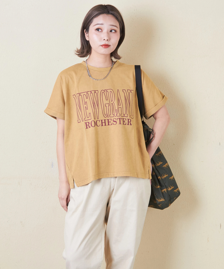 CUBE SUGAR(キューブシュガー) |21/-天竺 パウダー加工 ロゴ プリント ドルマン Tシャツ