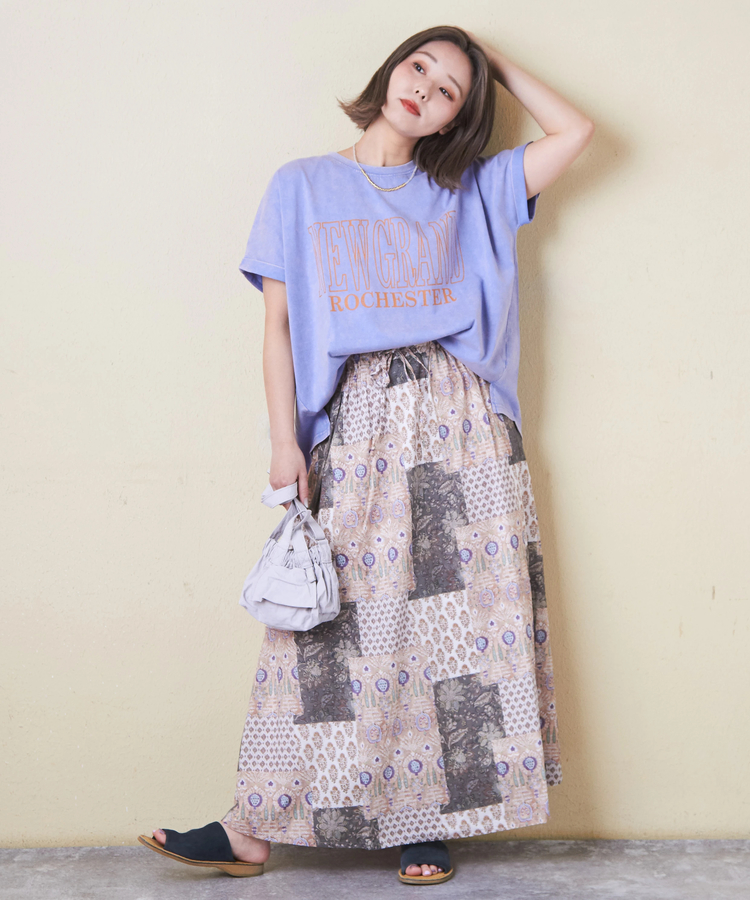 CUBE SUGAR(キューブシュガー) |21/-天竺 パウダー加工 ロゴ プリント ドルマン Tシャツ