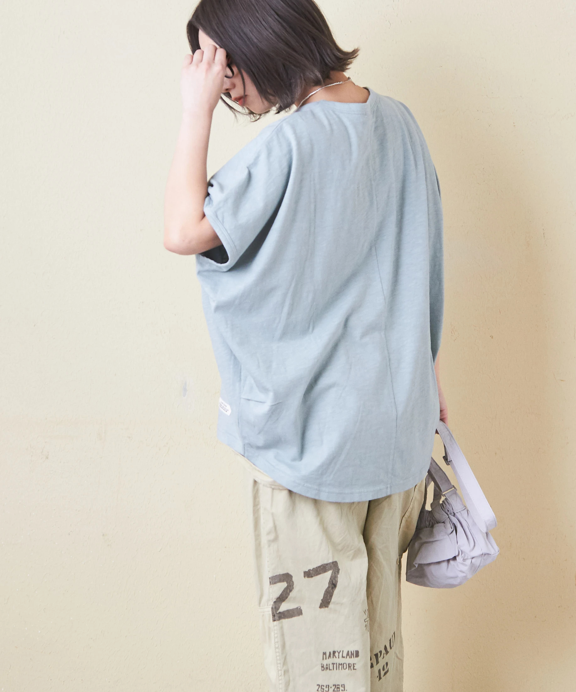 32/-スラブ天竺 ロゴ刺繍 ドルマン Tシャツ｜ファッション通販