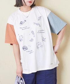 32/-スラブ天竺 マリン 刺繍 Tシャツ
