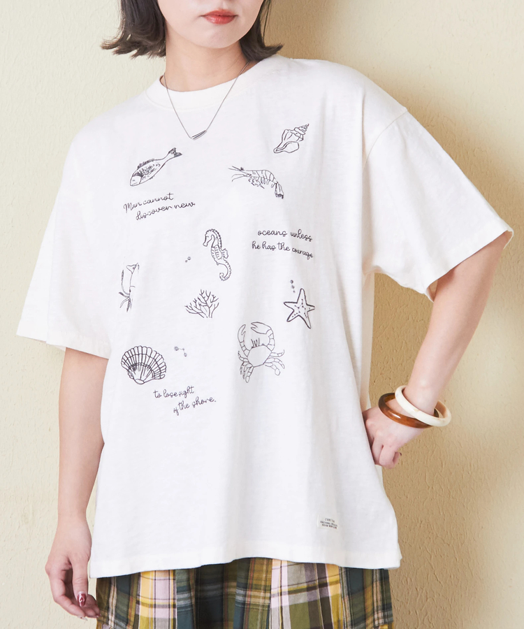 CUBE SUGAR(キューブシュガー) |32/-スラブ天竺 マリン 刺繍 Tシャツ