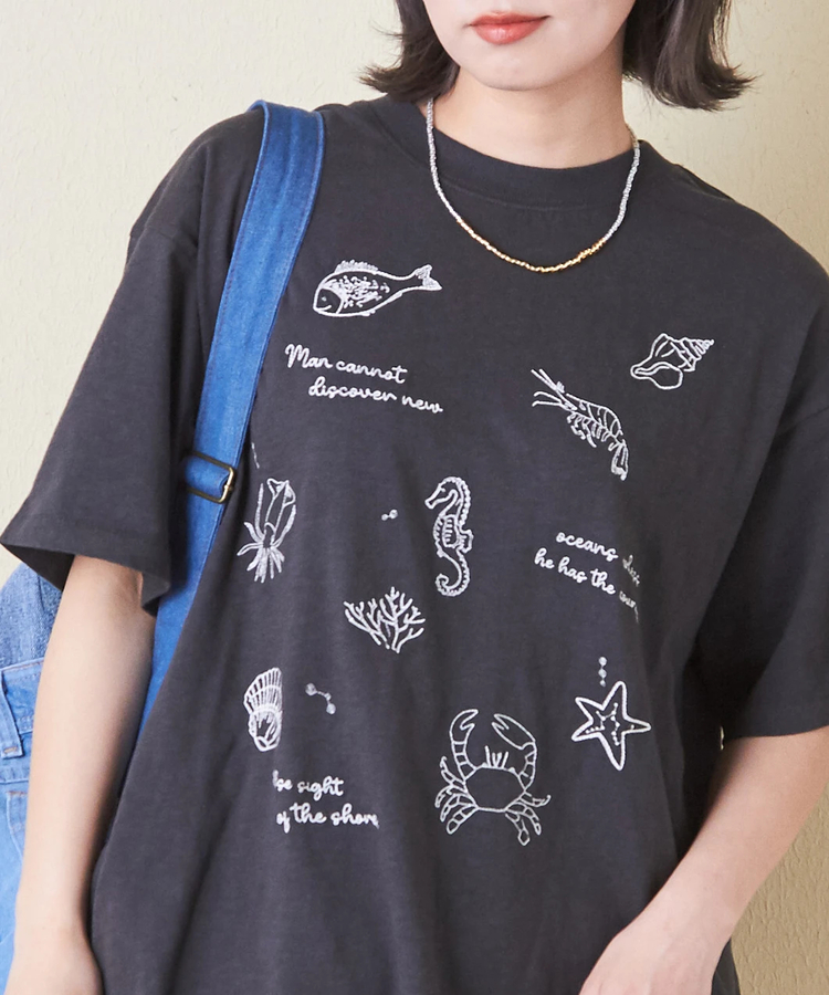 CUBE SUGAR(キューブシュガー) |32/-スラブ天竺 マリン 刺繍 Tシャツ
