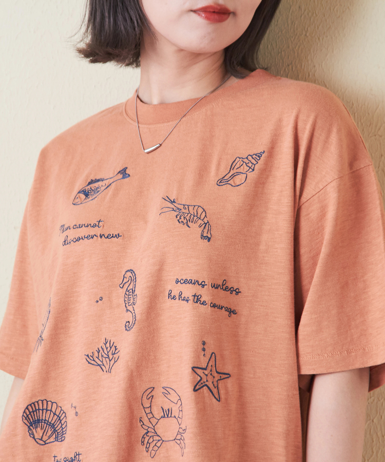 CUBE SUGAR(キューブシュガー) |32/-スラブ天竺 マリン 刺繍 Tシャツ