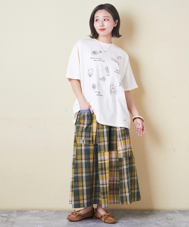 CUBE SUGAR(キューブシュガー) |32/-スラブ天竺 マリン 刺繍 Tシャツ