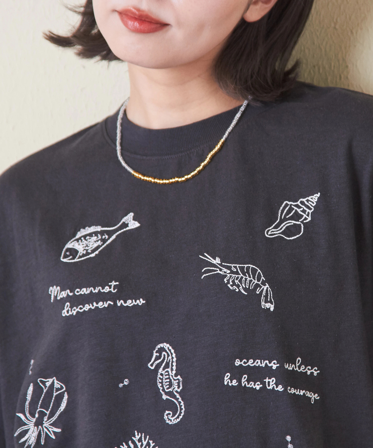 CUBE SUGAR(キューブシュガー) |32/-スラブ天竺 マリン 刺繍 Tシャツ