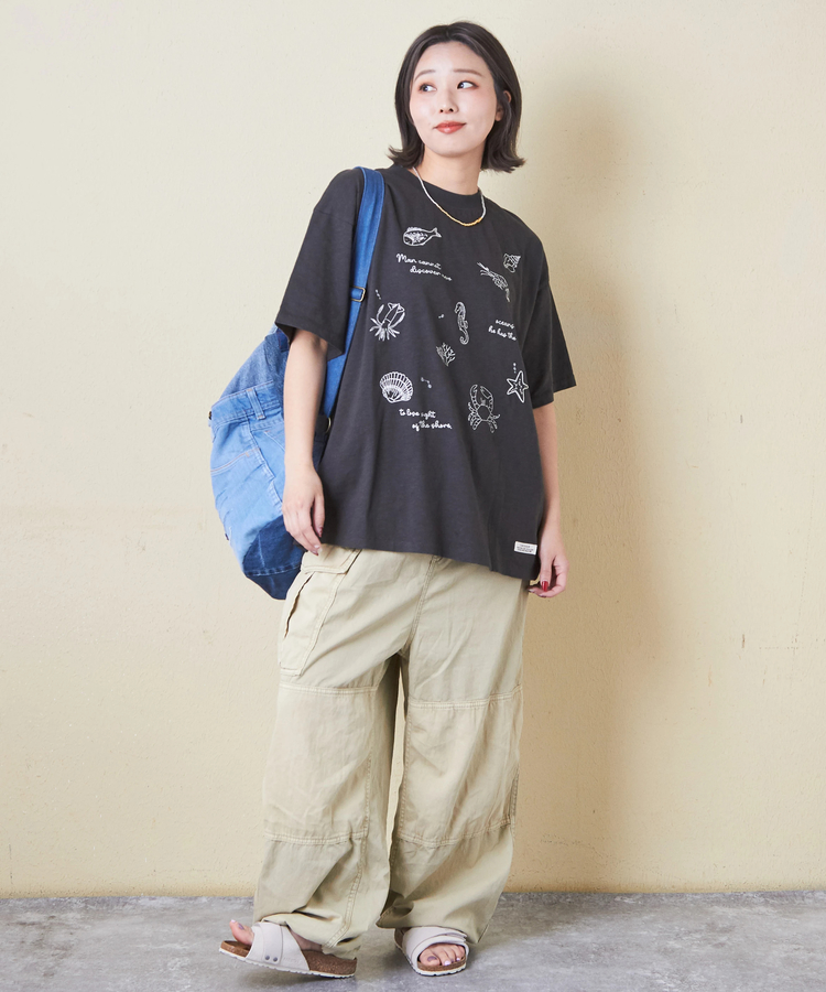 CUBE SUGAR(キューブシュガー) |32/-スラブ天竺 マリン 刺繍 Tシャツ