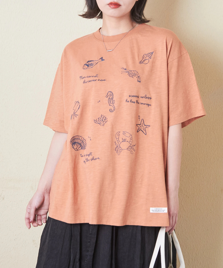 CUBE SUGAR(キューブシュガー) |32/-スラブ天竺 マリン 刺繍 Tシャツ