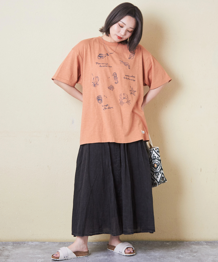 CUBE SUGAR(キューブシュガー) |32/-スラブ天竺 マリン 刺繍 Tシャツ
