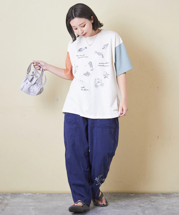 CUBE SUGAR(キューブシュガー) |32/-スラブ天竺 マリン 刺繍 Tシャツ