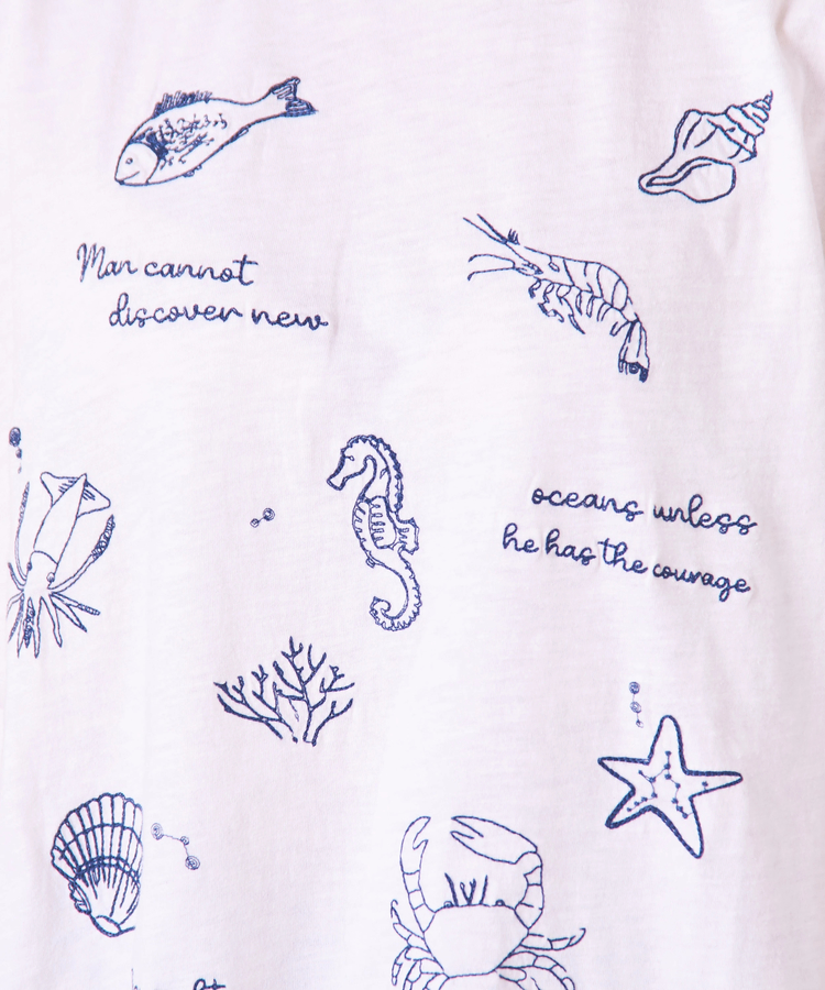 CUBE SUGAR(キューブシュガー) |32/-スラブ天竺 マリン 刺繍 Tシャツ
