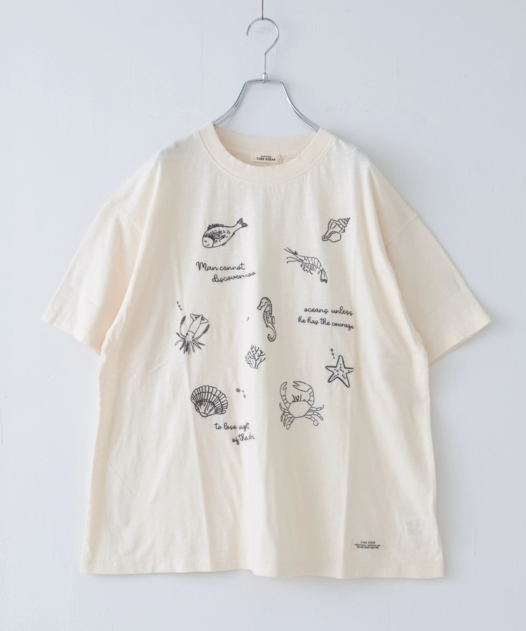 CUBE SUGAR(キューブシュガー) |32/-スラブ天竺 マリン 刺繍 Tシャツ