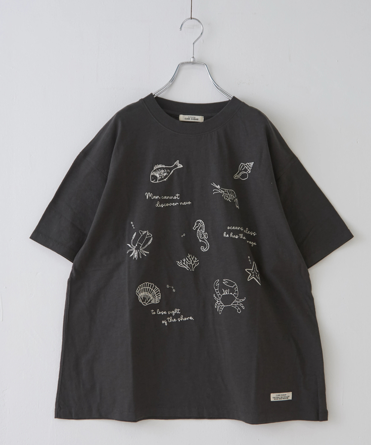 CUBE SUGAR(キューブシュガー) |32/-スラブ天竺 マリン 刺繍 Tシャツ