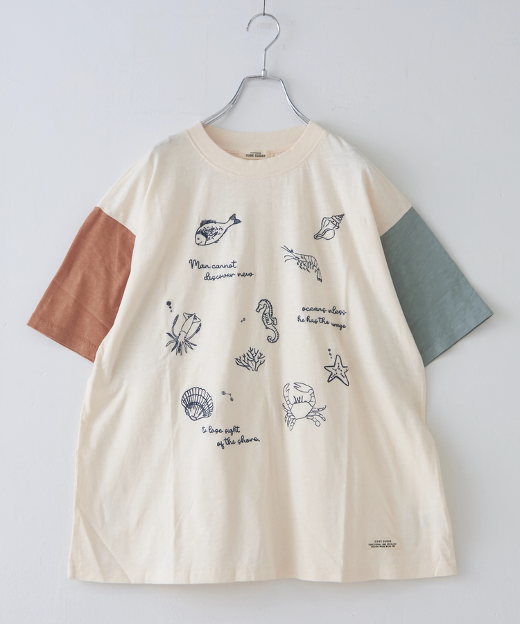 CUBE SUGAR(キューブシュガー) |32/-スラブ天竺 マリン 刺繍 Tシャツ