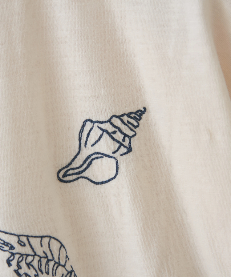 CUBE SUGAR(キューブシュガー) |32/-スラブ天竺 マリン 刺繍 Tシャツ