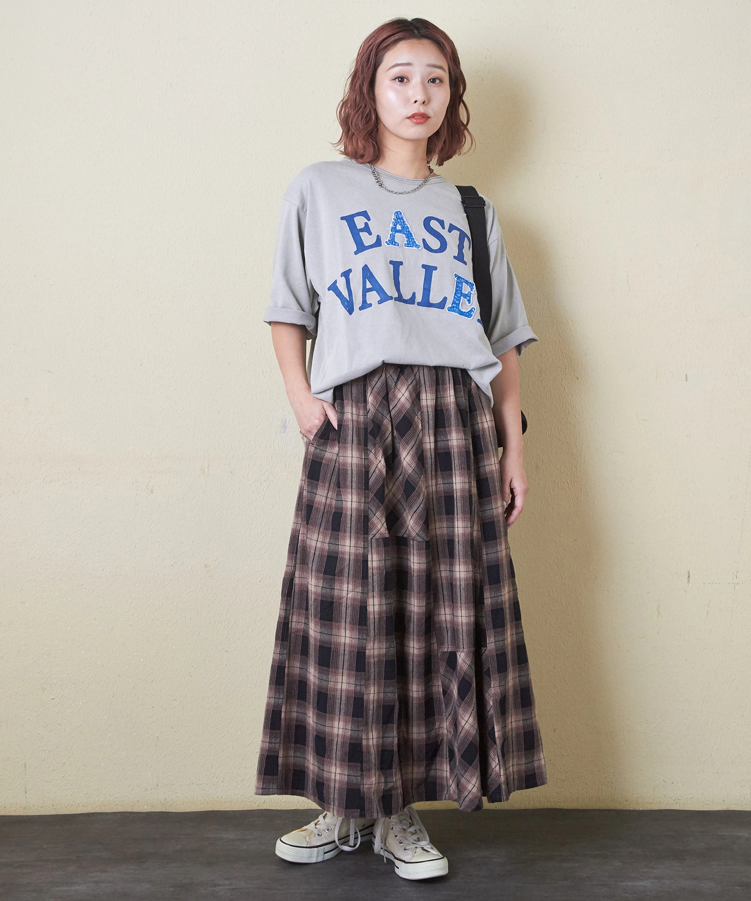 秋新作】先染め チェック 切替 ギャザー スカート｜ファッション