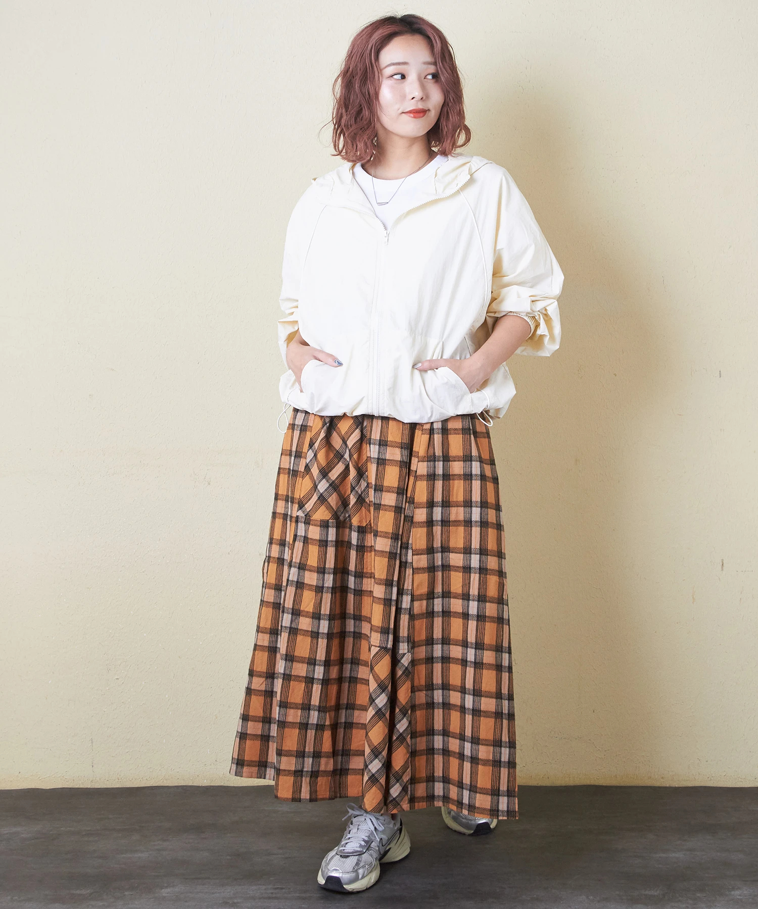 秋新作】先染め チェック 切替 ギャザー スカート｜ファッション