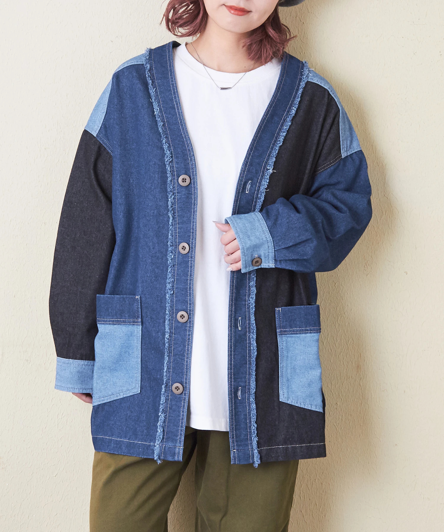 秋冬新作】8オンス リサイクル デニム Vネック ビッグ ジャケット