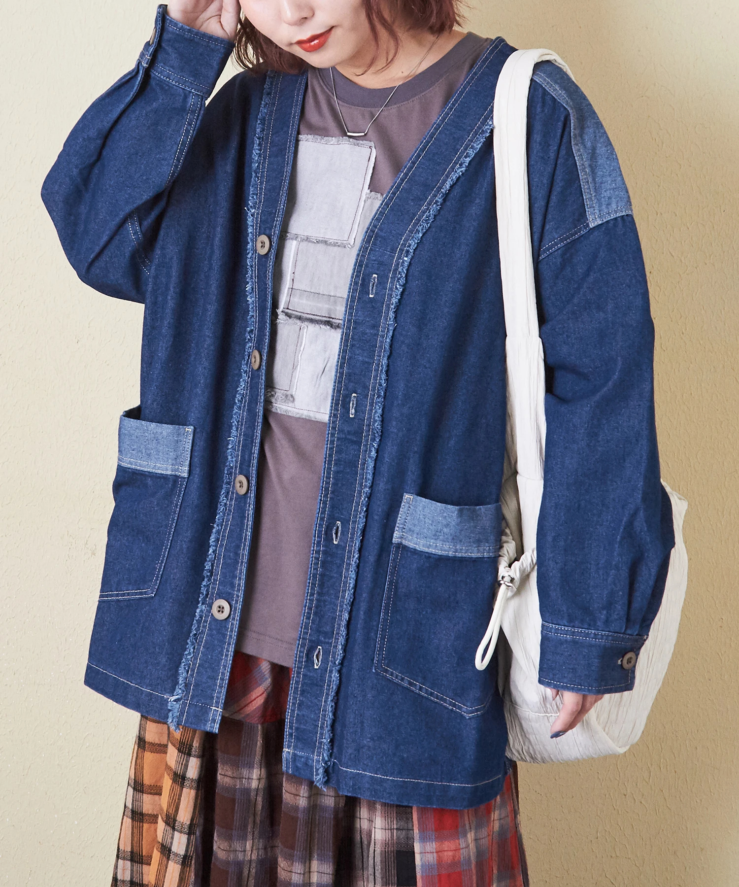 秋新作】8オンス リサイクル デニム Vネック ビッグ ジャケット