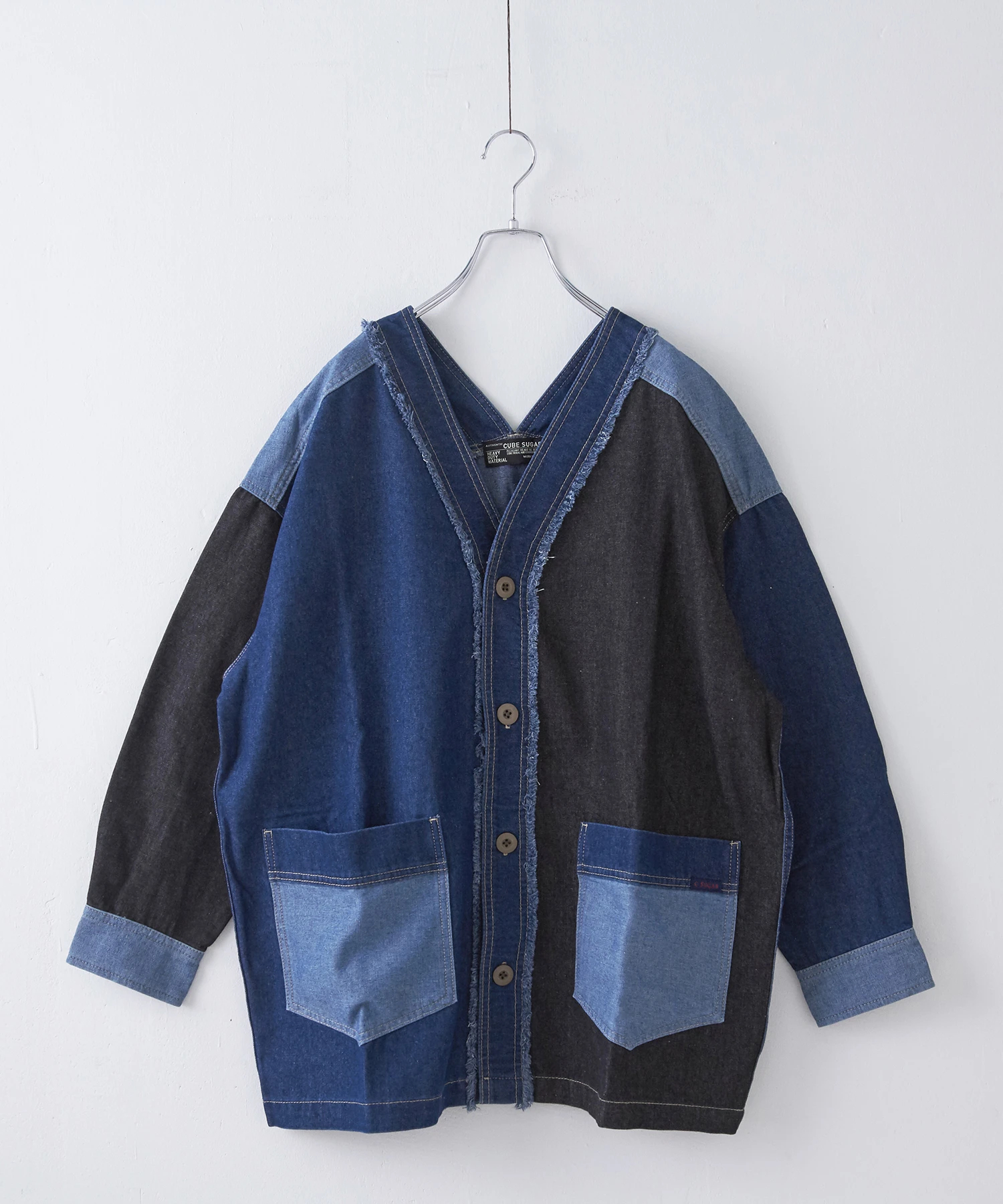 秋新作】8オンス リサイクル デニム Vネック ビッグ ジャケット