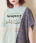 CUBE SUGAR(キューブシュガー)通販 | ストライプ 切替 フレンチスリーブ ロゴ Tシャツ