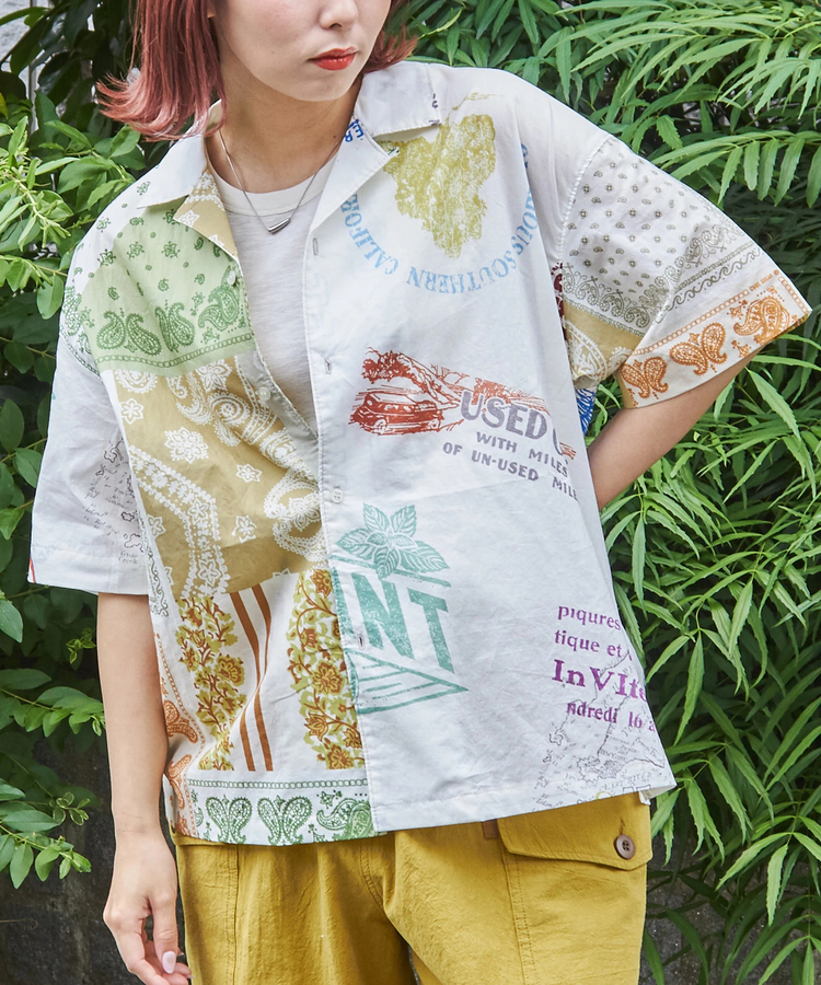 CUBE SUGAR(キューブシュガー) |【6/12(木)販売】綿 ソフトボイル 総柄 プリント オープンカラー シャツ