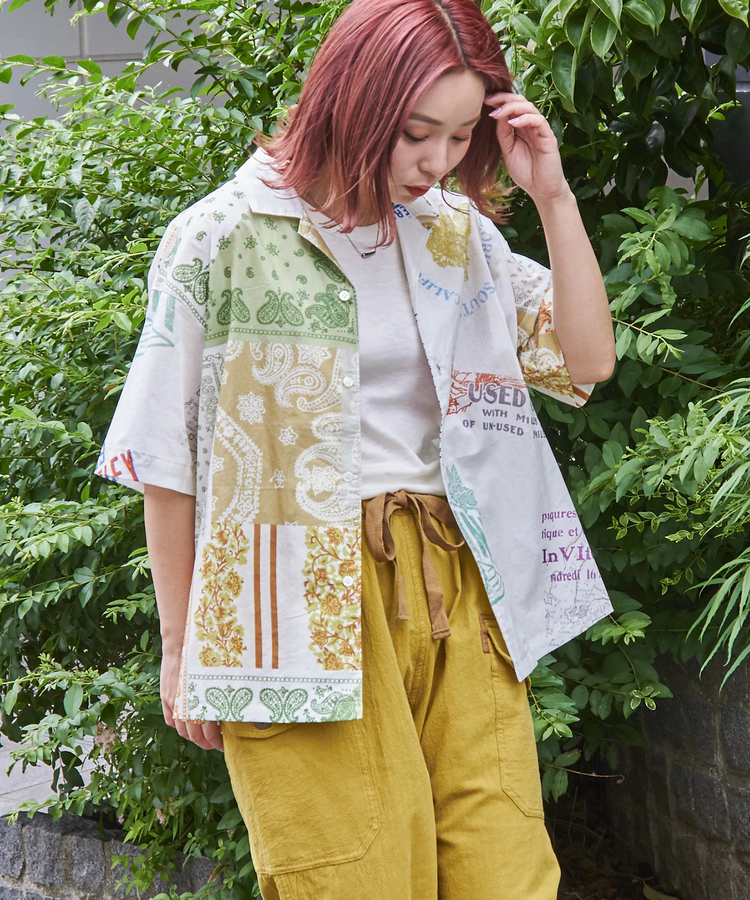 CUBE SUGAR(キューブシュガー) |【6/12(木)販売】綿 ソフトボイル 総柄 プリント オープンカラー シャツ